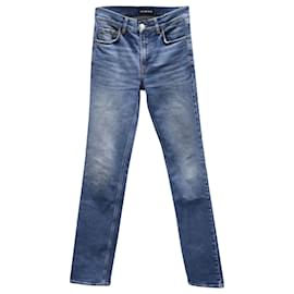 Balenciaga-Balenciaga Slim Fit-Jeans mit Distressed-Saum aus blauem Baumwoll-Denim-Blau