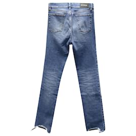 Balenciaga-Balenciaga Slim Fit-Jeans mit Distressed-Saum aus blauem Baumwoll-Denim-Blau