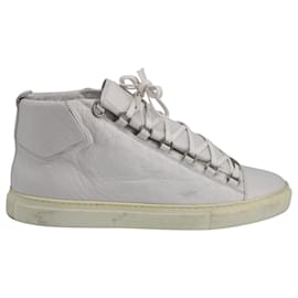 Balenciaga-Balenciaga Arena High-Top Sneakers in White Lambskin Leather-White