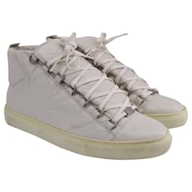 Balenciaga-Balenciaga Arena High-Top Sneakers in White Lambskin Leather-White