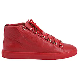 Balenciaga-Balenciaga Arena High-Top Sneakers in Shiny Red Lambskin Leather-Red