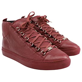 Balenciaga-Balenciaga Arena High-Top Sneakers in Burgundy Lambskin Leather-Dark red