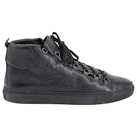 Balenciaga-Balenciaga Arena High-Top Sneakers in Black Lambskin Leather-Black