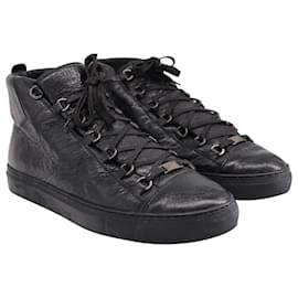 Balenciaga-Balenciaga Arena High-Top Sneakers in Black Lambskin Leather-Black