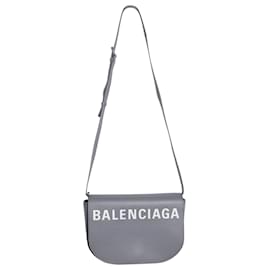 Balenciaga-Balenciaga XS Logo Ville Day Shoulder Bag in Grey Leather-Grey