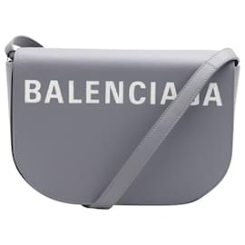 Balenciaga-Balenciaga XS Logo Ville Day Shoulder Bag in Grey Leather-Grey