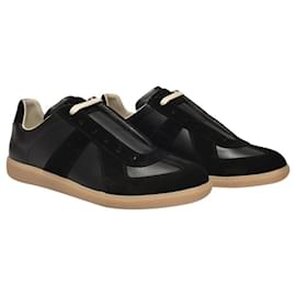 Maison Martin Margiela-Replica Low Top Sneakers in Black Leather-Black