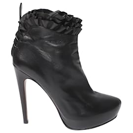 Alaïa-Alaia Ruffled Ankle Boots in Black Leather-Black