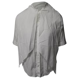 Ralph Lauren-Ralph Lauren 3/4 Blusa con cuello extragrande y mangas drapeadas en algodón blanco-Blanco