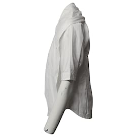 Ralph Lauren-Ralph Lauren 3/4 Ärmel Drapierte Bluse mit übergroßem Kragen aus weißer Baumwolle-Weiß