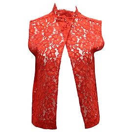 Sandro Paris Blouse sans manches en dentelle de soie rouge Rouge