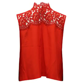 Sandro-Sandro Paris Sleeveless Lace Blouse in Red Silk-Red
