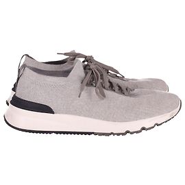 Brunello Cucinelli Stretch-Stricksneaker aus grauem Leder Grau