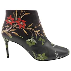 Balenciaga-Balenciaga Floral Ankle Boots in Black Leather-Black