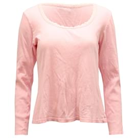Ralph Lauren-Ralph Lauren Lace Trimmed Scoop Neck Sweater in Pink Cotton-Pink