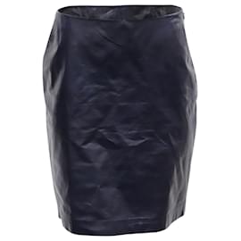 Theory-Theory Knee-Length Pencil Skirt in Navy Blue Leather-Blue,Navy blue