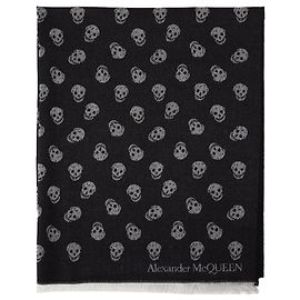 Alexander Mcqueen Sciarpa All Over Skull in Lana Nera Nero