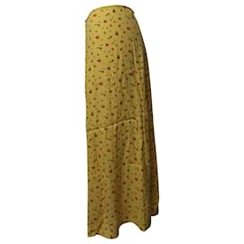 Reformation-Reformation Floral Flowy Midi Skirt in Yellow Viscose-Yellow