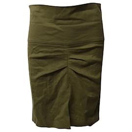 Isabel Marant-Isabel Marant Wide Waistband Gathered Pencil Skirt in Olive Green Linen-Green,Olive green