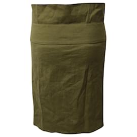 Isabel Marant-Isabel Marant Wide Waistband Gathered Pencil Skirt in Olive Green Linen-Green,Olive green