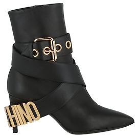 Moschino Logo-Plaque Leather Boots Black