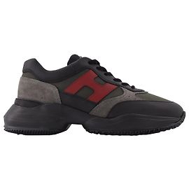 Hogan Sneakers Interaction Allacciato H in grigio, Scamosciato nero e rosso Nero