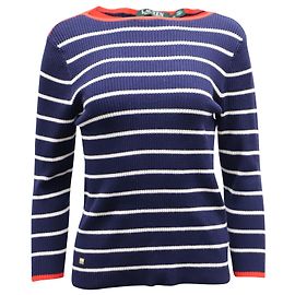 Autre Marque Lauren Ralph Lauren Gestreifter, gerippter Pullover aus marineblauer Baumwolle Marineblau
