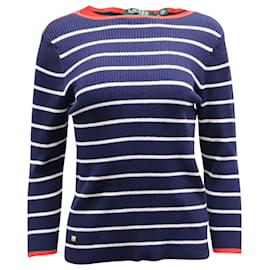 Autre Marque-Lauren Ralph Lauren Stripe Ribbed Sweater in Navy Blue Cotton-Navy blue