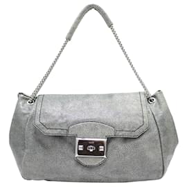 Alexander Mcqueen-Alexander McQueen Gray Textured Twist Lock Shoulder Bag-Grey