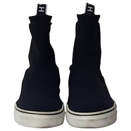 Givenchy-Givenchy George V Logo Stretch-Knit High-Top Slip-On Sneakers in Black Polyamide-Black
