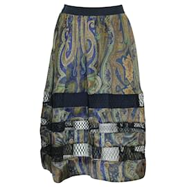 Zimmermann-Blue Paisley Silk Maxi Skirt-Orange,Coral