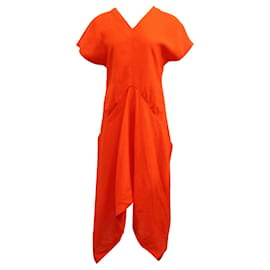 Autre Marque-Asymmetrisches Kleid aus orangefarbenem Leinen-Orange