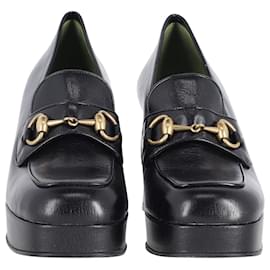 Gucci-Mocasines De Cuero Negro Con Plataforma Y Detalle De Horsebit De Gucci-Negro