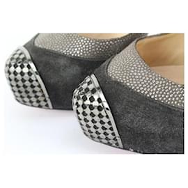 Christian Louboutin-Size 39.5 Maggie Grey Red Bottoms Metal toe-Other