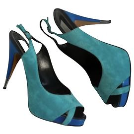 Nando Muzi Blue Suede Leather Heels 40 Blue