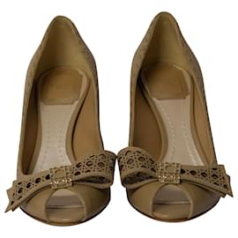 Dior-Dior Peeptoe Pumps with Ribbon in Beige Clair Leather-Beige