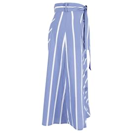 Maje-Maje Janine Bleu Striped Midi Skirt in Blue Cotton-Blue