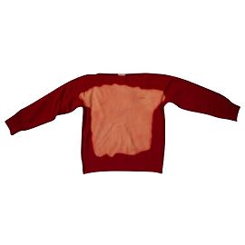 Marni Bleached Printed Paneled Ribbed Wool Sweater in Red Cotton Red
