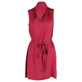 Theory-Theory Belted Sleeveless Dress in Red Silk-Red
