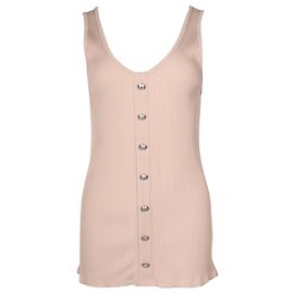 Balmain Ribbed Button Tank Top in Pink Viscose Pink