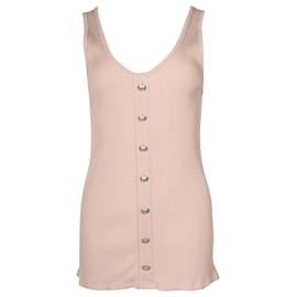 Balmain-Balmain Ribbed Button Tank Top in Pink Viscose-Pink