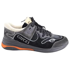 Gucci-Gucci Ultrapace Mid Top Sneakers in Black, white, Orange Leather and Suede-Black