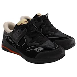 Gucci-Gucci Ultrapace Mid Top Sneakers in Black, white, Orange Leather and Suede-Black
