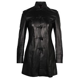 Shanghai Tang Black Leather Cheongsam's Style Coat  Black
