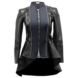 Alexander McQueen Spliced Peplum Jacket in Black Leather Black