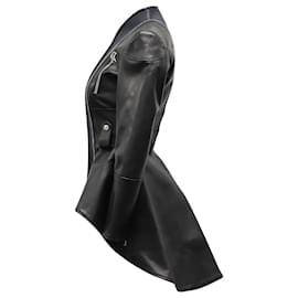 Alexander Mcqueen-Alexander McQueen Spliced Peplum Jacket in Black Leather-Black