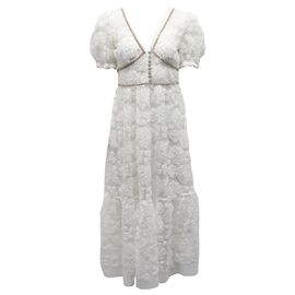 Self portrait Self-Portrait Embellished Ribbon Lace Midi-Dress in White Polyester White