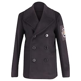 Alexander Mcqueen-Alexander McQueen Embellished Pea Coat In Black Wool and Cashmere-blend -Black