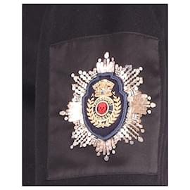 Alexander Mcqueen-Alexander McQueen Embellished Pea Coat In Black Wool and Cashmere-blend -Black