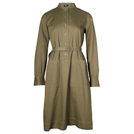 Apc-a.P.C. Button Front Belted Dress in Olive Cotton-Green,Olive green